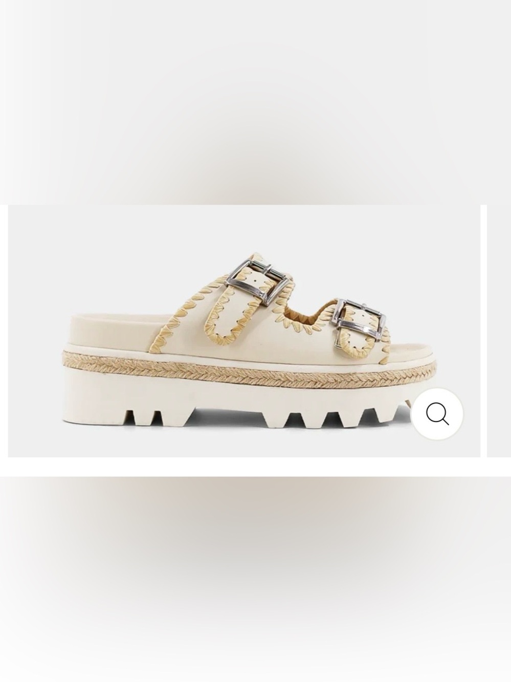 bohme Cream Double Buckle Platform Mule with Whipstitch Trim